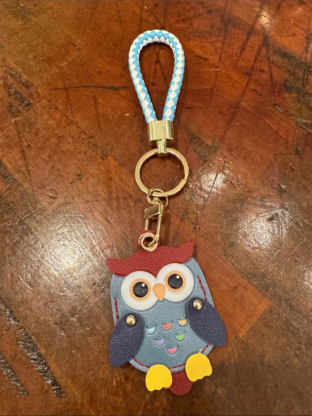 Playful Owl Keychain / Bag Charm – Blue & Red – GUGU Tribe
